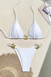 Metallic Halter Lace-Up Two-Piece Bikini Set