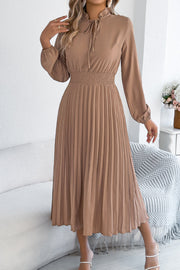 Women's Long Sleeve Pleated Midi Dress – Fitted Waist