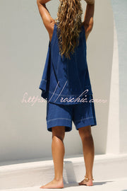 Women's Denim Sleeveless Top & Shorts Set – Loose Fit