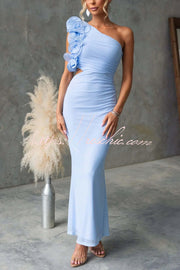 One-Shoulder Mesh Maxi Dress – Slim Fit Party Dress