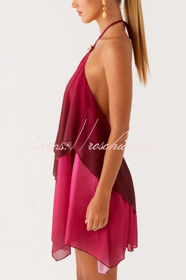 Gradient Halter Neck Backless Mini Dress – Loose Fit