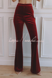 Velvet High Rise Flare Pants with Elastic Waist