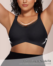 V-Neck Mesh Crossover Wireless Bra with Wide Straps