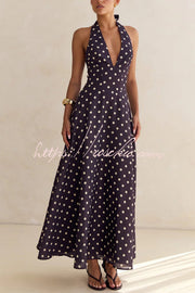 Floral Print Halter Neck Backless Maxi Dress