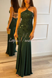 Sequin Halter Neck Slim-Fit Slit Maxi Dress