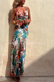 Tropical Print Cutout Back Maxi Dress – Vacation Stretch