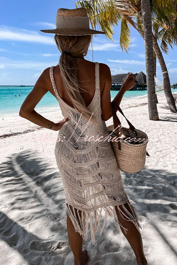 Tassel Cutout Knit Beach Cover-Up Dress | Calf Length
