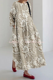 Robe Maxi Imprimée - Col Rond Manches Longues Coupe Ample