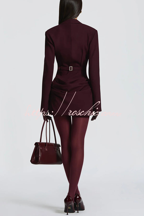 Mini-robe coupe ajustée à col en V – Style bureau à manches longues