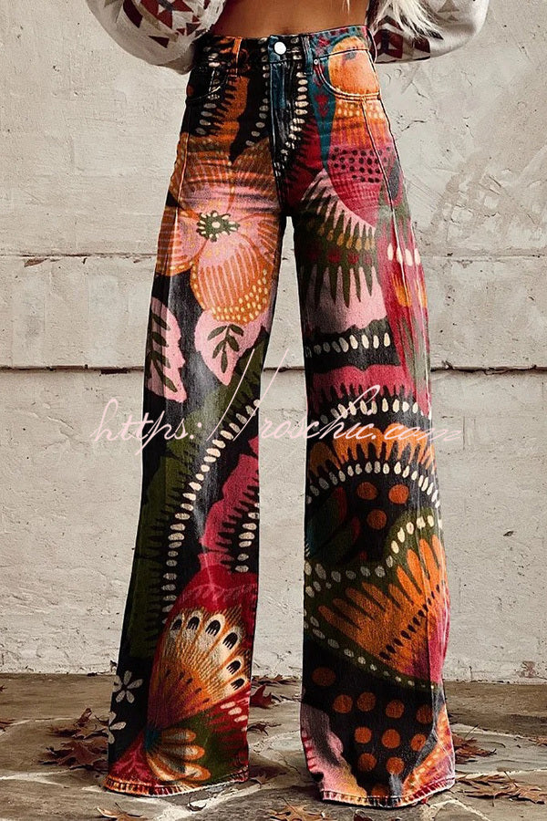 Pantalon large imprimé avec poche boutonnée – Coupe ample