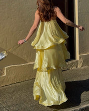 Three-Layer Ruffle Maxi Dress