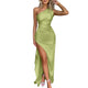 Women's One Shoulder Satin Maxi Dress with High Slit