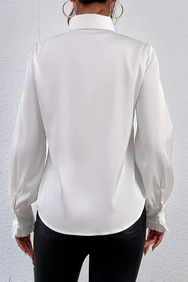 Ruffled Tiered Lapel Long-Sleeve Blouse | Loose Fit Office Top