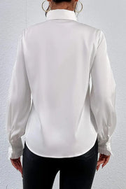 Ruffled Tiered Lapel Long-Sleeve Blouse | Loose Fit Office Top