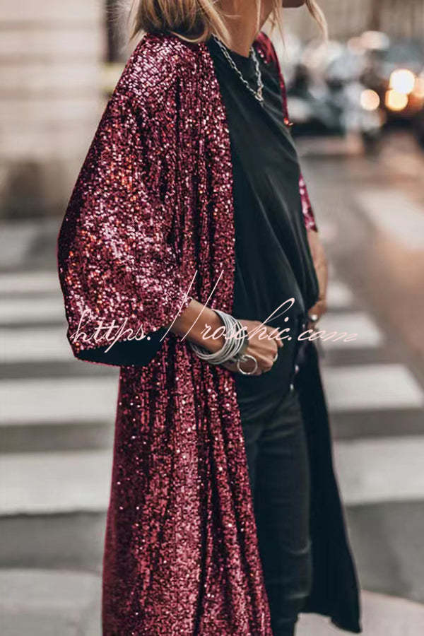 Kimono à manches cloche à sequins | Dissimulation de soirée disco