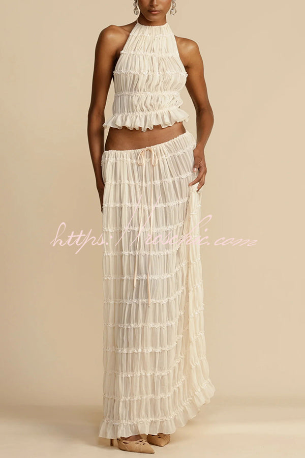 Pleated Tiered Maxi Skirt with Drawstring Waist | Vacation Wear