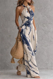 Cobalt Blue Halter Wide-Leg Jumpsuit for Women