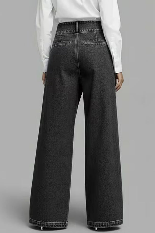 High-Waisted Crossover Loose Fit Casual Denim Jeans