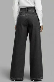 High-Waisted Crossover Loose Fit Casual Denim Jeans