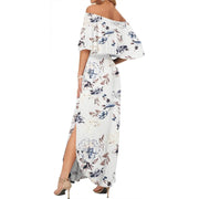 [Restocked] AUSELILY Women's Plus Size Off The Shoulder Dress Wedding Guest Dress Summer Casual Long Ruffle Party Side Split Beach Maxi Dresses with Pockets