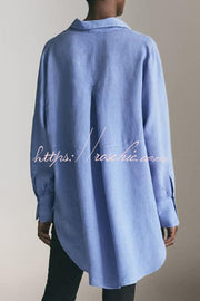 Linen Blend Long Sleeve Loose Blouse | Casual Button-Up
