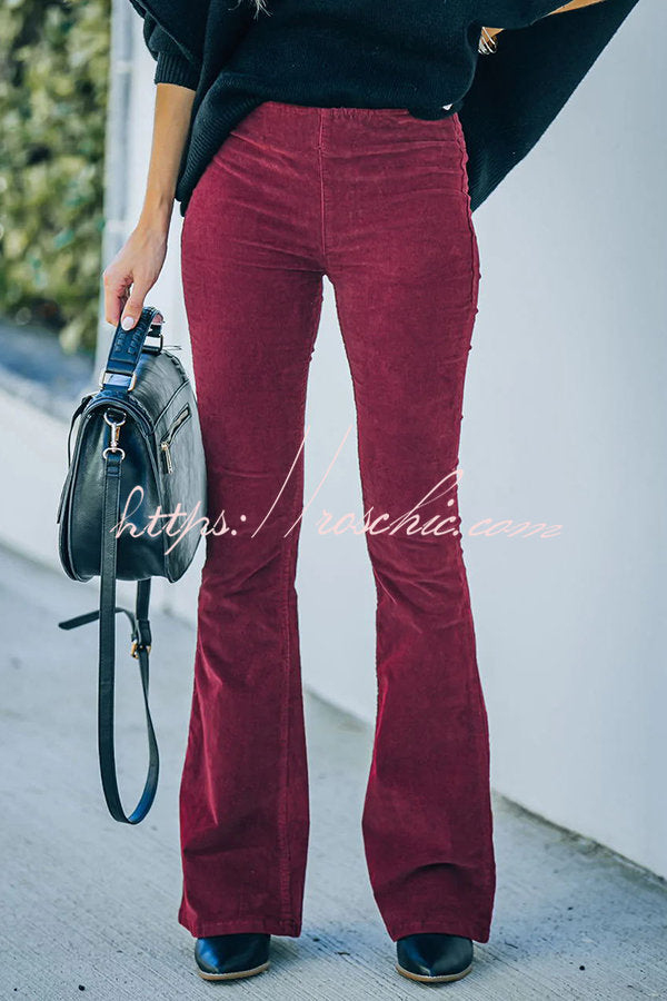 Women's Corduroy Bell Bottom Pants with Elastic Waist