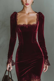 Velvet & Lace Patchwork Square Neck Maxi Dress