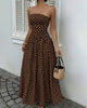 Vintage Polka Dot Strapless Ruffle Maxi Dress