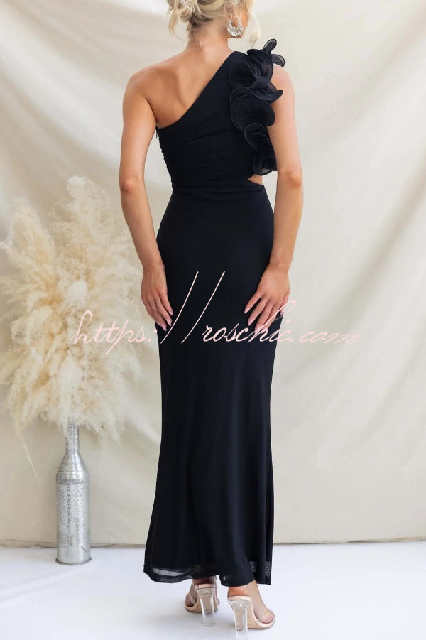 One-Shoulder Mesh Maxi Dress – Slim Fit Party Dress