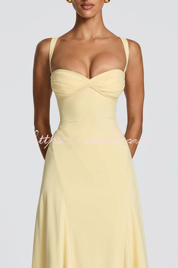 Chiffon Sweetheart Maxi Dress with Lace-Up Back & Bustier