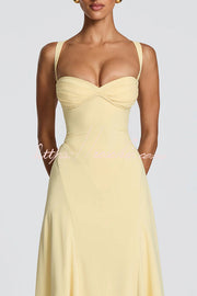 Chiffon Sweetheart Maxi Dress with Lace-Up Back & Bustier