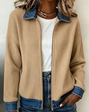 Knit-Paneled Denim Shirt Jacket