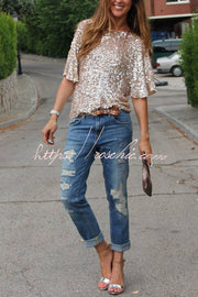 Women's Sequin Loose T-Shirt for Party & Casual Wear