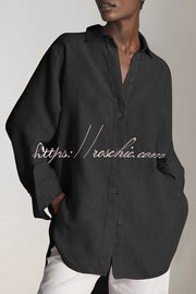 Linen Blend Long Sleeve Loose Blouse | Casual Button-Up