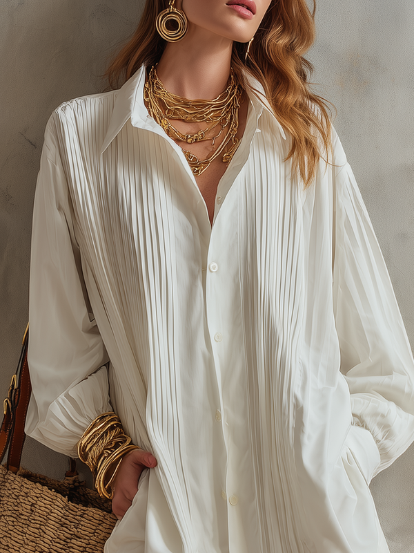 Ivory Long Sleeve Mini Shirt Dress with Waist Tie