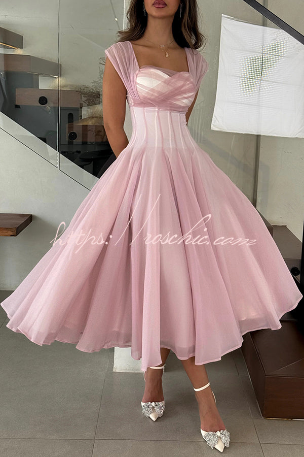 Sleeveless Square-Neck Tulle Maxi Dress for Parties