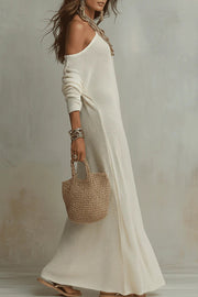 Solid Color Loose Fit Slash Neck Maxi Dress with Slits