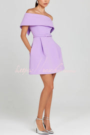 Off-the-Shoulder Mini Dress with Pockets & Removable Belt