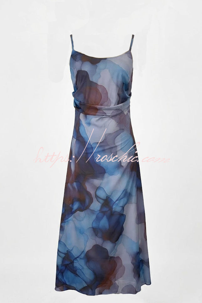 Abstract Watercolor Cowl Neck Maxi Dress