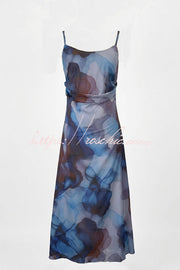 Abstract Watercolor Cowl Neck Maxi Dress
