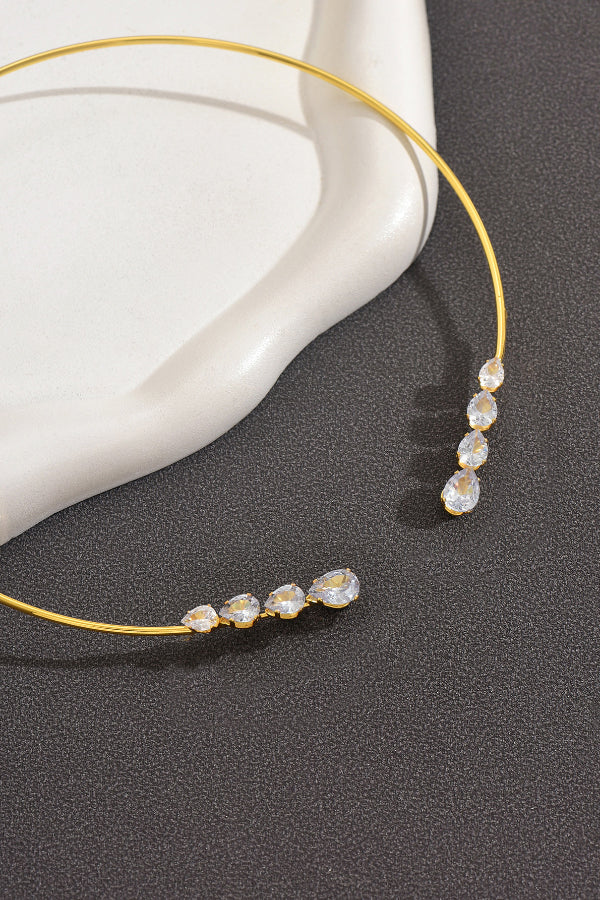 Teardrop Zircon Copper Wire Open Necklace