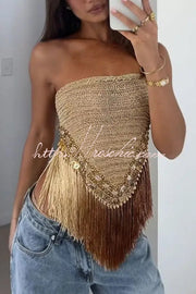 Off-Shoulder Sleeveless Tassel Hem Top | Party & Vacation