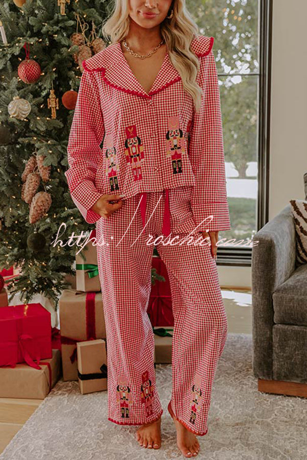 Nutcracker Embroidered Gingham Pajama Set – Loose Fit