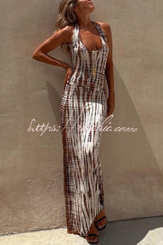 Tie-Dye Lace-Up Back Sleeveless Maxi Dress