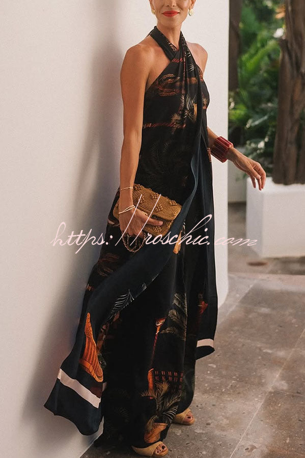 Printed Halter Two-Piece Set – Wide-Leg Pants & Tank Top