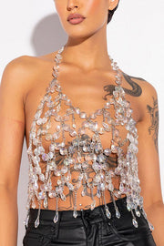 Crystal Embellished Halter Vest Top | Party Sleeveless