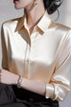 Satin Button-Down Shirt | Long Sleeve Collared Office Top