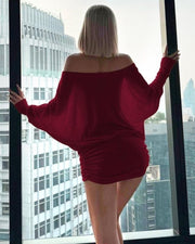 Off-Shoulder Dolman Sleeve Mini Dress