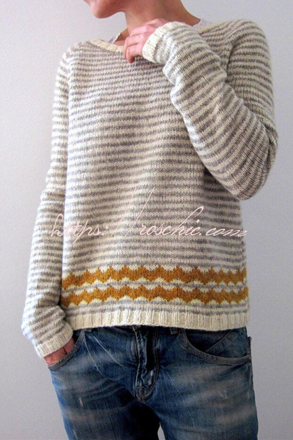 Color Block Crew Neck Pullover Sweater – Loose Fit