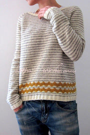 Color Block Crew Neck Pullover Sweater – Loose Fit
